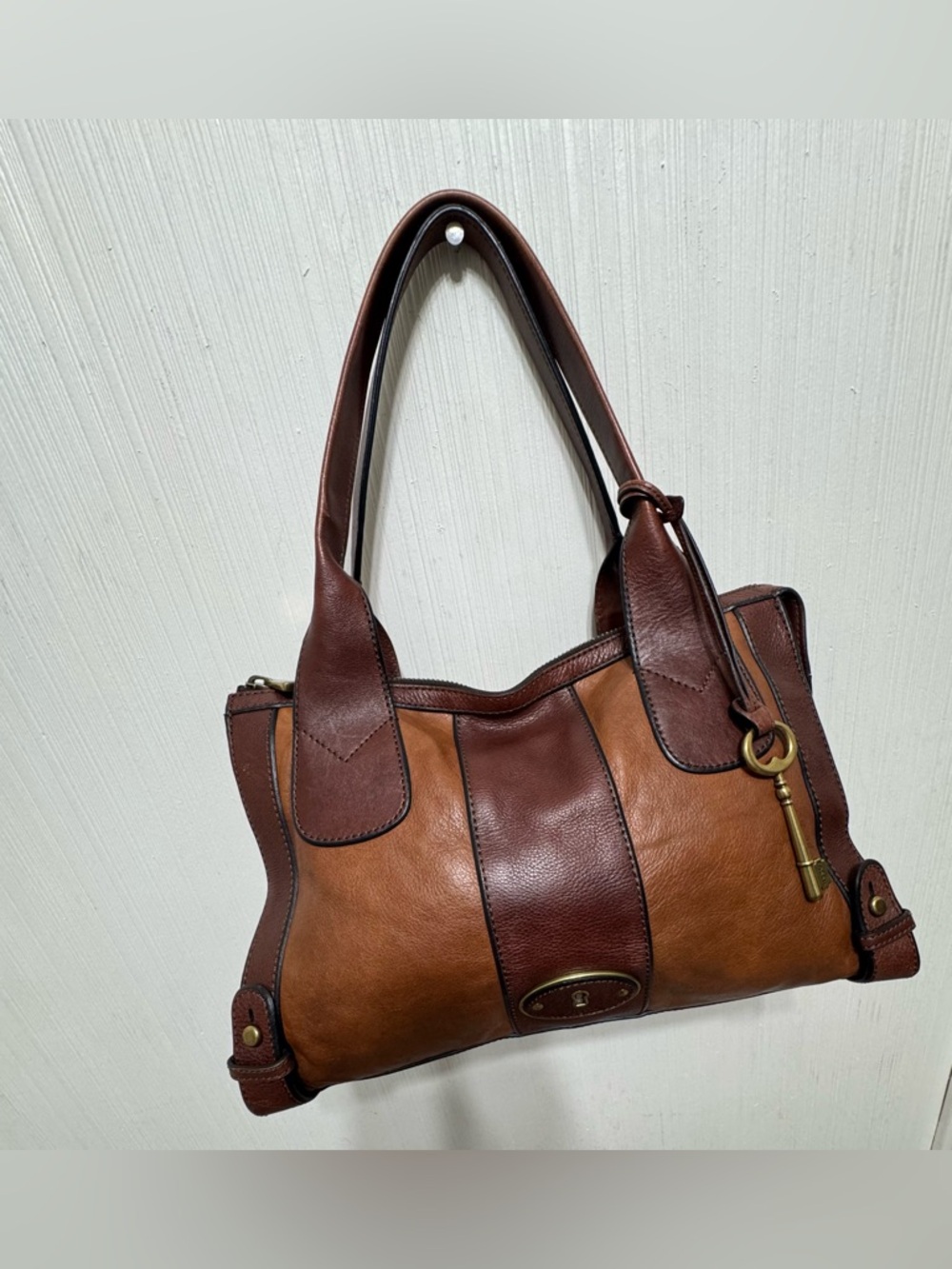Fossil Vintage Leather Satchel Shoulder Bag Purse Brown